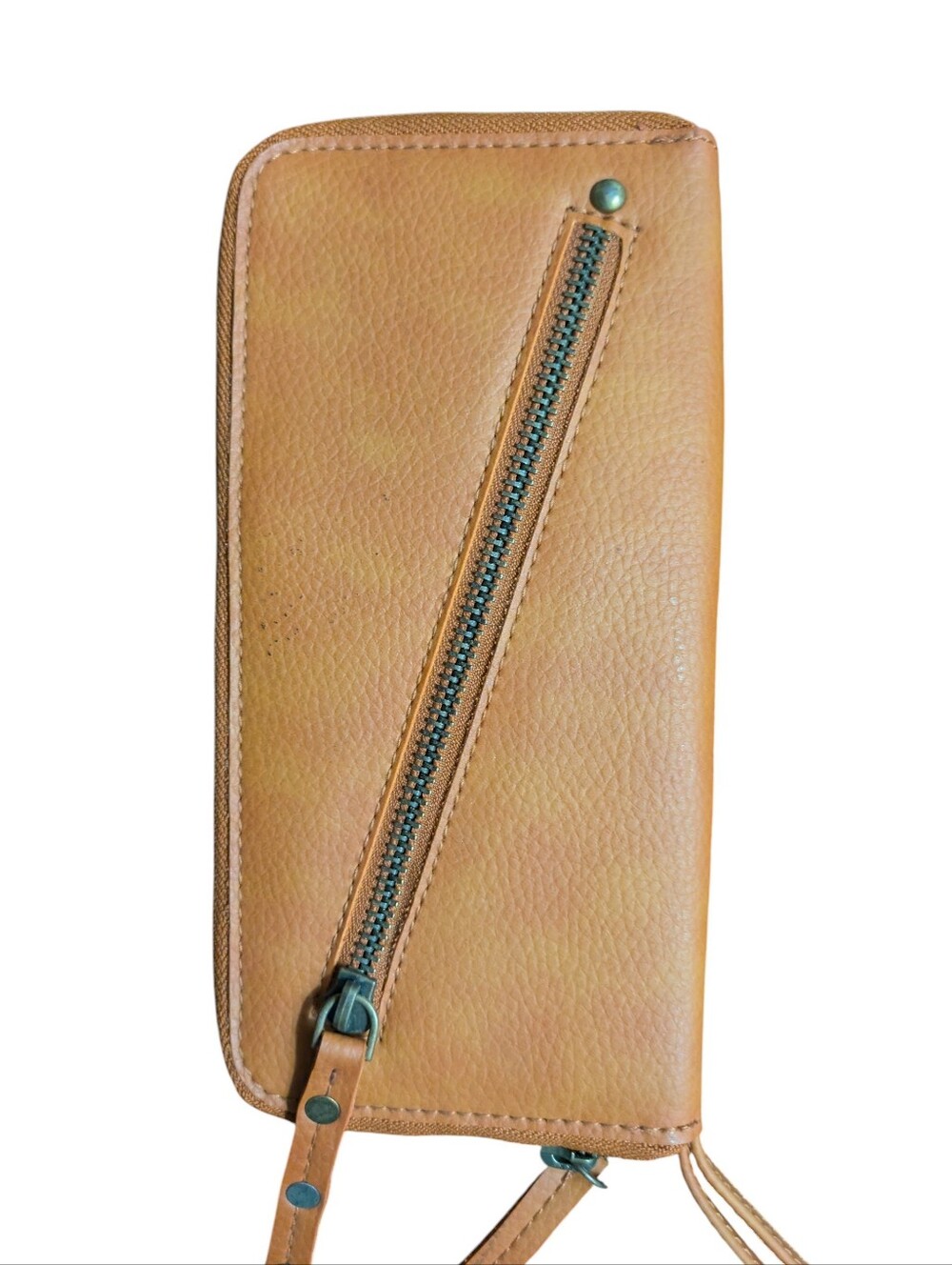 Free People Pebbled Vegan Leather Wristlet Clutch in Cognac Brown